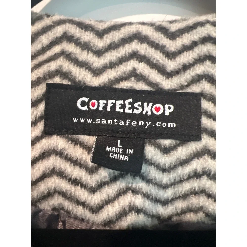 COFFEESHOP Womens‎ Chevron Pattern Collarless Coat Jacket Size L Wool Blend